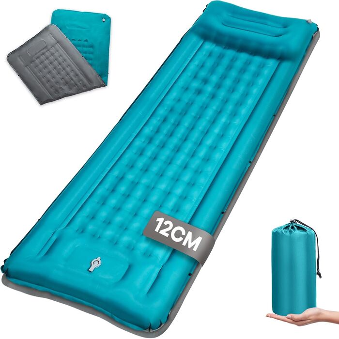 Надувний килимок для кемпінгу Haksimey Isomatte: самонадувний, 72x200 см, 12 см товщина, з подушкою та насосом. Ідеально для відпочинку на природі, в походах, на пляжі та в наметі.