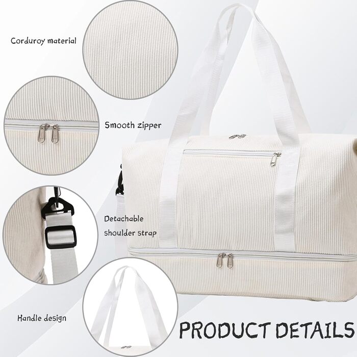 Спортивна сумка YOUYIKE з вельвету для жінок та чоловіків, місткість 20-35Л, з відділенням для взуття та вологих речей, дорожня сумка-вікендер для фітнесу, тренувань та подорожей (Коричневий/Білий)