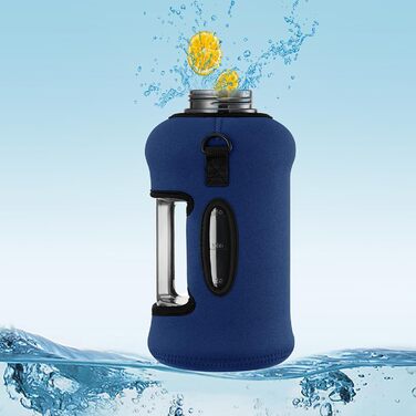 Youcan Plato пляшка для води 2 л з трубочкою і чохлом, спортивна пляшка для води 2 літри, фітнес-глечик, BPA Free, підходить для газованої води, темно-синя