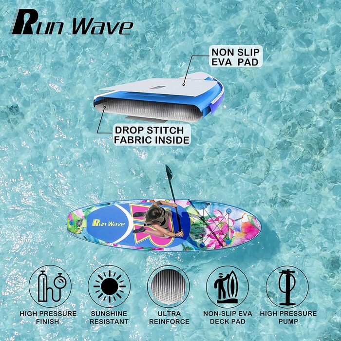 Надувний SUP Runwave: дошка для станд-ап паддлбордингу з антиковзким покриттям, комплект преміум аксесуарів, рожевий лотос, для початківців