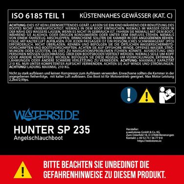 Надувне човен Waterside Hunter-SP 235 | Веслувальне судно з веслами та насосом | Спортивний та рибальський човен