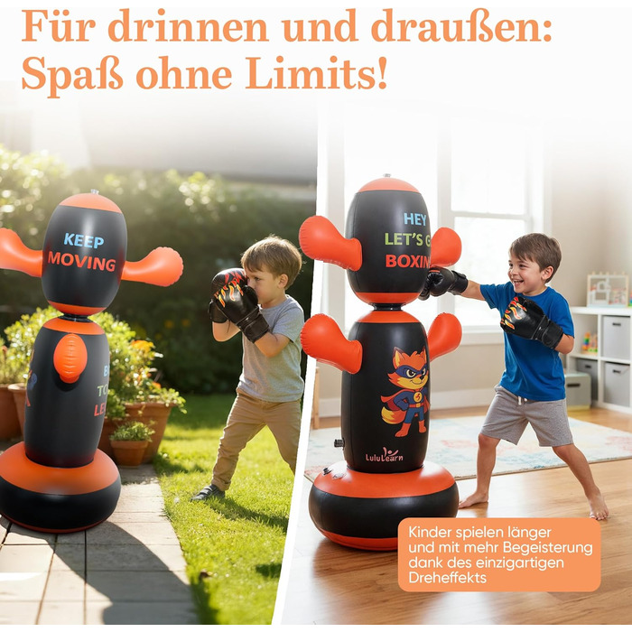 Боксерський мішок дитячий Lululearn® з поворотним верхом, з рукавичками для боксу (від 2 років) для хлопчиків та дівчаток: бокс, карате, тхеквондо