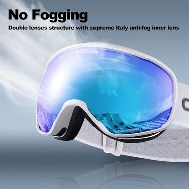 Скі-маска Odoland Photochromic: захист від сонця та запотівання, для сноуборду та лиж, UV-захист, чоловіча/жіноча, самозатемнювальна (блакитна)