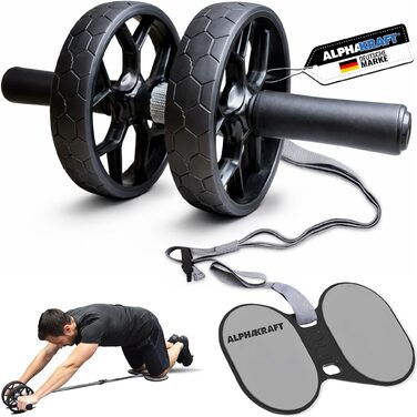 ALPHAKRAFT Ролик для пресу AB Roller з гумовим кільцем та накладками на коліна | Преміум ролик для тренування м'язів живота вдома | Ролик для пресу та тренажер для кора з планом тренувань