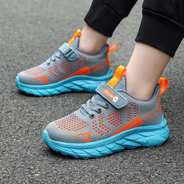 Дитячі кросівки для хлопчиків та дівчаток. Сірі, з клямками, для залу, бігу, фітнесу, вулиці. Легкі, дихаючі, Mesh. 30 EU