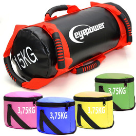 Фітнес мішок EYEPOWER 15 кг + 4 гирі, наповнений залізним піском, 6 ручок, для домашніх тренувань, тренажер для пресу та спини, чорний-червоний, 18x50 см