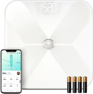 Розумна вага Etekcity Bluetooth, ультратонка, електронна, для вимірювання жиру, м’язової маси, води, білка, кісткової маси, з додатком для iOS/Android, до 180 кг