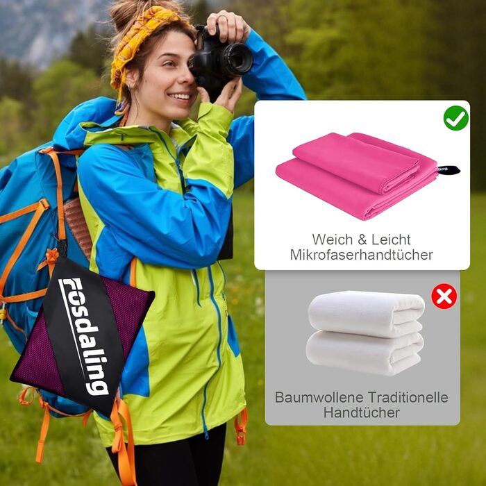 Набір рушників Damoguin 3шт. з мікрофібри (великий 180*80см + 2шт. маленькі 80*40см). Швидковисихаючі рушники для спорту, пляжу, басейну та подорожей (рожеві)