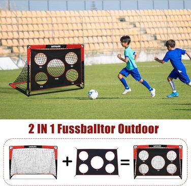 Дитячі футбольні ворота CATCHLUCK 2-в-1 для саду, 150x120x120 см, з 5 отворами для ударів, сумкою та кілочками, червоні