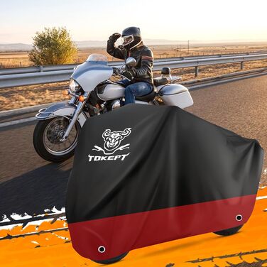 Чорна мотоциклетна накидка з червоною вставкою, 210D Oxford, захист від сонця та води, 96 дюймів (XL) - Harley Davidson, Honda, Suzuki, Kawasaki, Yamaha