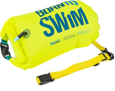 BornToSwim Буєр для плавання неонова зелена 28x49 см, без сухої кишені, яскрава захисна буєрка для дорослих, унісекс