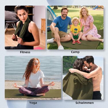 Набір рушників Damoguin 3 шт. з мікрофібри (великий 180x80 см, 2 шт. малий 80x40 см) - спортивні, пляжні, для подорожей (армійний зелений)