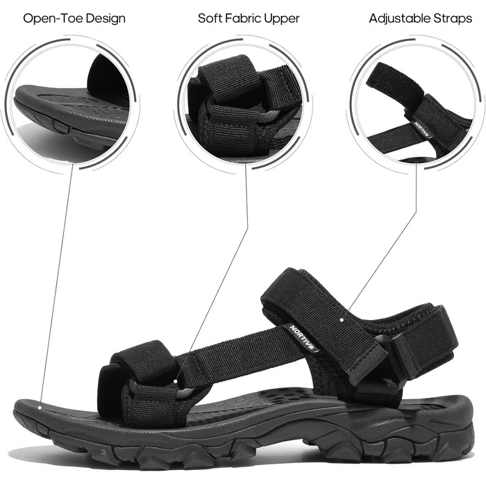 Чоловічі літні сандалії NORTIV 8 для туризму та спорту, Outdoor, пляжні сандалії, чорний колір, 45 EU
