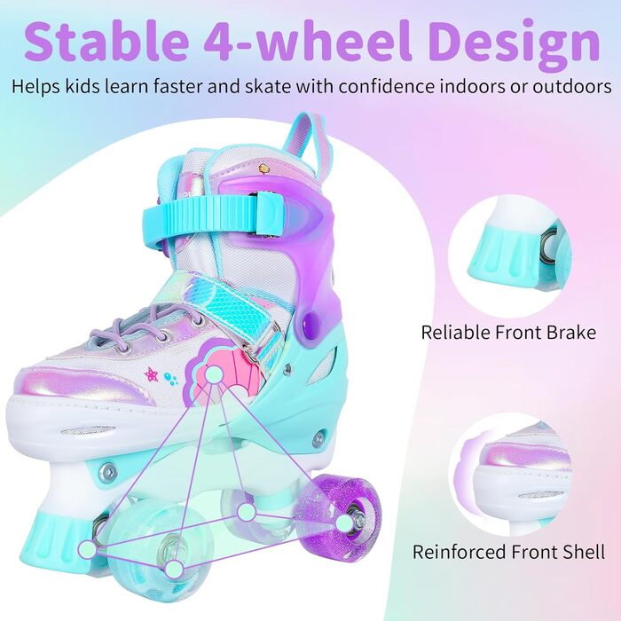 Ролики дитячі BELEEV, 4 розміри, регульовані, з LED-підсвіткою, фіолетові