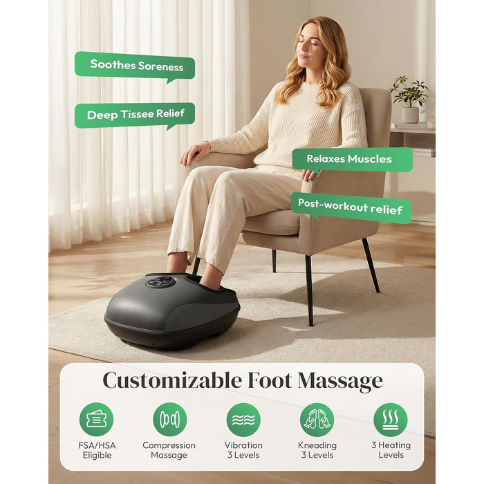 Масажер для ніг Heycool Shiatsu з підігрівом та компресією, вібромасажер для стоп при плантарному фасціїті та невропатії, з пультом керування, 2026 Upgraded