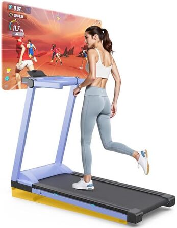 Lacuffy Біговий тренажер для дому, складаний, Walking Pad з нахилом 6%, велика площа для бігу 112 * 42 см, вантажопідйомність 158 кг, для високих людей (Синьо-Чорний)