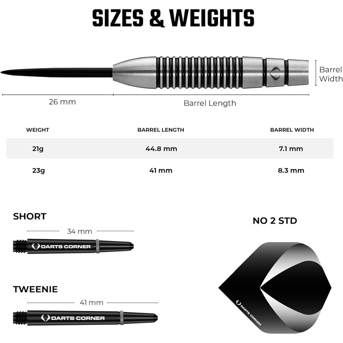Дротики Darts Corner Warfare зі сталевим наконечником, 80% вольфраму, чорне кільце, 21 г