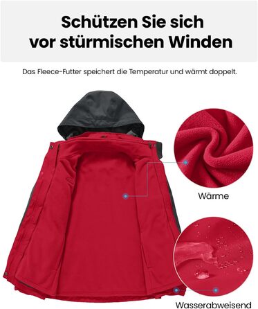 Жіноча куртка 3-в-1 для активного відпочинку: вітро- та вологозахисна з флісовою підкладкою, з капюшоном (Червоний, XXL)