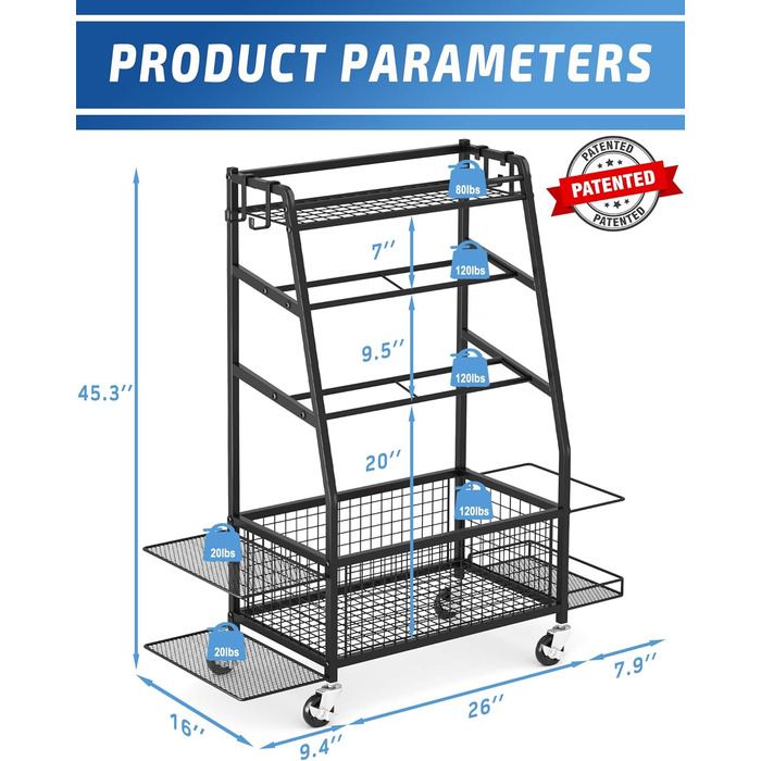 Підставка для гантелей розширена для дому - стійка для тренувань з 4 колесами та зручним зберіганням з обох сторін, чорна