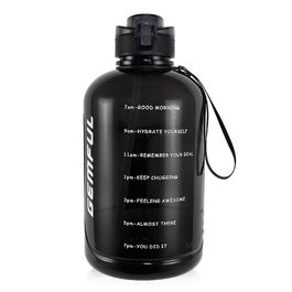 Пляшка спортивна GEMFUL 3л з мітками часу, соломинкою та ручкою, BPA-free, герметична, для фітнесу, тренувань та активного зволоження (Сіра/Чорна)