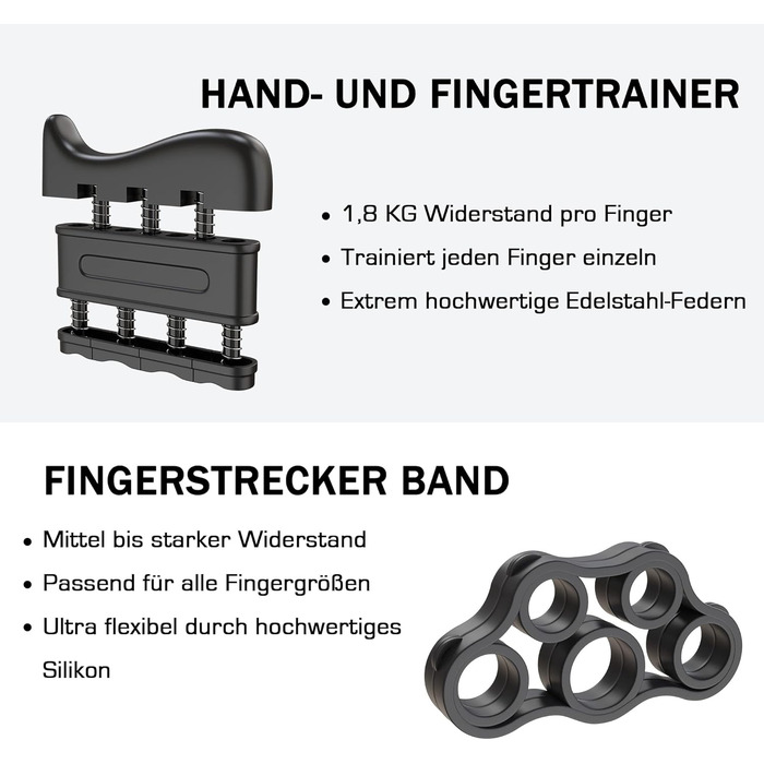 ALPHASKIN Premium Handtrainer: Тренажер для рук та пальців | Набір 2 та 5 шт. | Підвищена сила хвата | Тренування зап'ястя та пальців