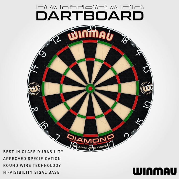 Дартс Winmau Diamond Plus PDC – професійна сталева мішень, ультратонкий дріт, високощільний сизаль