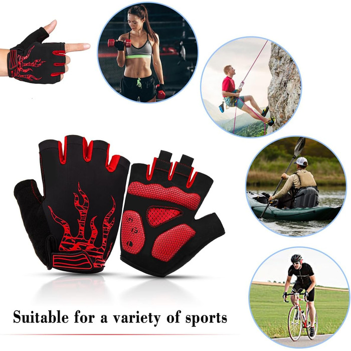 Велосипедні рукавички, півпальцеві, з гелевою підкладкою, антиковзаючі, дихаючі, для чоловіків, MTB, літні, фітнес, спорт, червоні, розмір M
