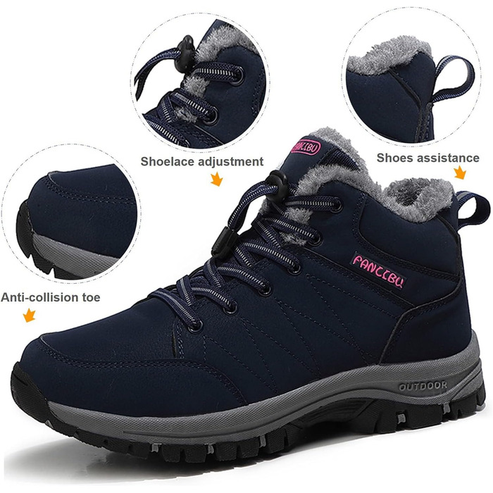 Жіночі зимові чоботи - тепла підкладка, водонепроникність, трекінгові та туристичні черевики, зимові короткі чоботи, Outdoor взуття, синій, 38.5 EU