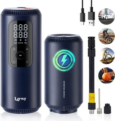 Електрична насосна помпа LERWAY для велосипеда, 150 PSI, 5700 мА·год, міні-автокомпресор, портативний, з LCD-екраном, LED-підсвіткою, Powerbank, для велосипедів, мотоциклів, авто та м'ячів