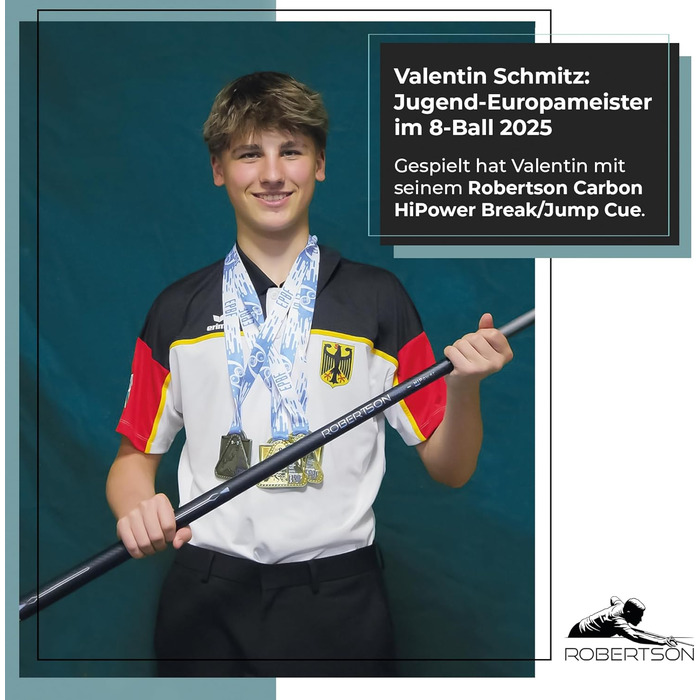 К'ю для більярду Robertson Carbon Break & Jump HiPower, Profi Anstoß Cue 2-TLG та 3-TLG для максимальної потужності та точності, 13 mm наконечник, Quick Joint, 3-секційний