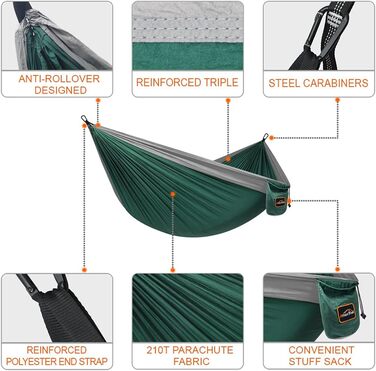 Гамак для кемпінгу AnorTrek, легкий, з двома стропами, нейлон, для відпочинку та подорожей, блакитний/темно-блакитний, 280x140 см