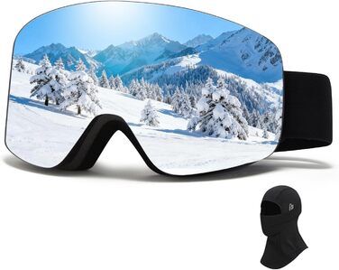 Скі-маска VCOROS OTG для унісекс, YH227: захист від запотівання, UV-фільтр, регульована, срібно-білий колір (VLT13%), з маскою для обличчя