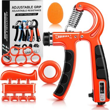 Набір для тренування рук Flintronic: тренажер зап'ястя з лічильником, регулювання ваги 5-60 кг, фітнес, альпінізм, силові тренування, реабілітація рук. Оранжевий, 5 шт.