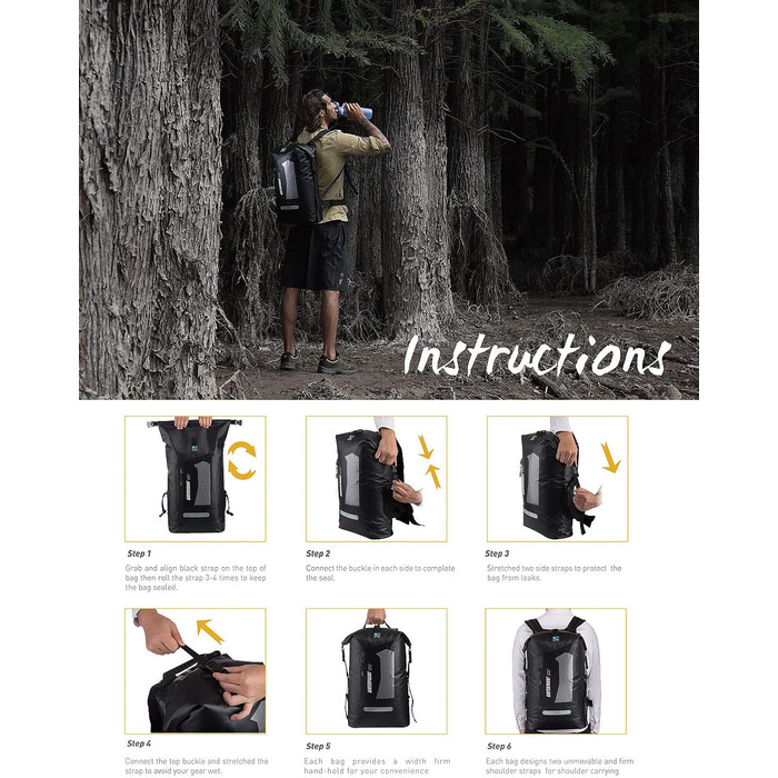 Водонепроникний рюкзак IDRYBAG Dry Bag 30L: сухий, плаваючий, для подорожей, каякінгу, чорний