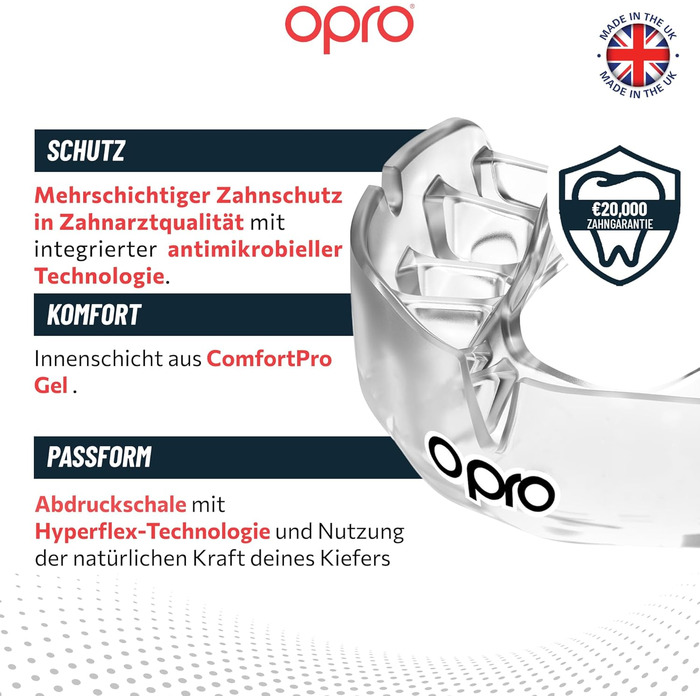 Захист для зубів OPRO з миттєвою посадкою – для боксу, MMA, єдиноборства, регбі та хокею – для дорослих та дітей – індивідуальна підгонка на рівні стоматолога – з гарантією стоматолога. Чорний/Білий (Прозорий/Білий, Дитячий (до 10 років))