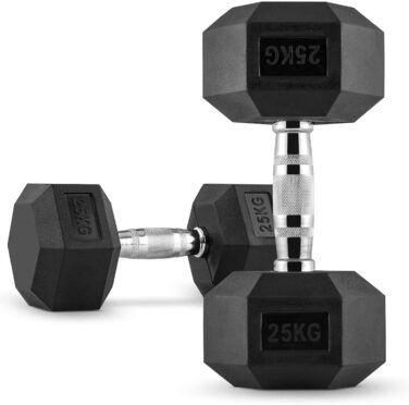 Гантель Technofit Hex 25 кг з гумовим покриттям, шестигранна для силових тренувань, бодібілдингу та фітнесу