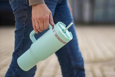 Термокухоль Milu 1200 мл Mellow Mint з ручкою та соломинкою. Ізотермічний кухоль з нержавіючої сталі 40oz для напоїв – 48 годин холод, 24 години прохолода, 12 годин тепло