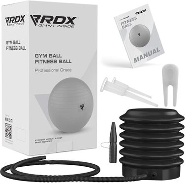 Гімнастичний м'яч RDX 45 см, потовщений PVC, анти-вибуховий, з насосом, для йоги, пілатесу, фітнесу, балансу, офісу, вагітних, до 250 кг, червоний
