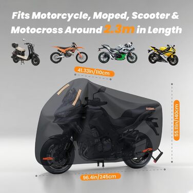 Накладна ковдра для мотоцикла Motorrad 420D, водонепроникна, захист від УФ, пилу та вітру, 295x110x140 см (2XL)