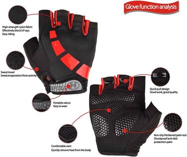 Велосипедні рукавички для чоловіків та жінок літні, напівпальцеві для гірського велосипеда, шосе, піших прогулянок, альпінізму, чорні, червоні, розмір L
