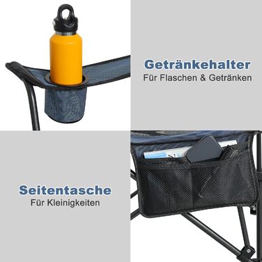 Складний стілець для кемпінгу eSituro, риболовний стілець, стілець для відпочинку з підставкою для ніг та тримачем для напоїв, пляжний стілець з регульованою спинкою (2 шт., блакитний)