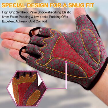 Рукавички для велосипеда, велоспорт, гірський велосипед, антиковзаючі, амортизуючі, сигнальний колір, унісекс, чоловічі, жіночі, рожевий S