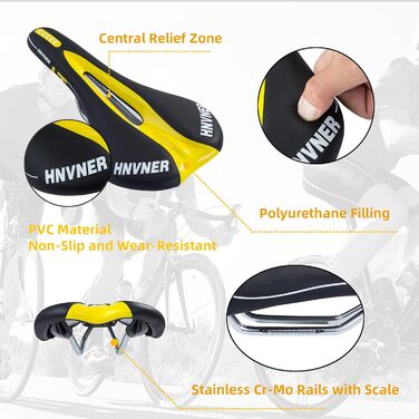 Комфортний сідло для велосипеда Cityrad Hohl Ergonomisch: ергономічне сідло для шосе, MTB, більшості велосипедів (280x140x55mm, чорний/жовтий)