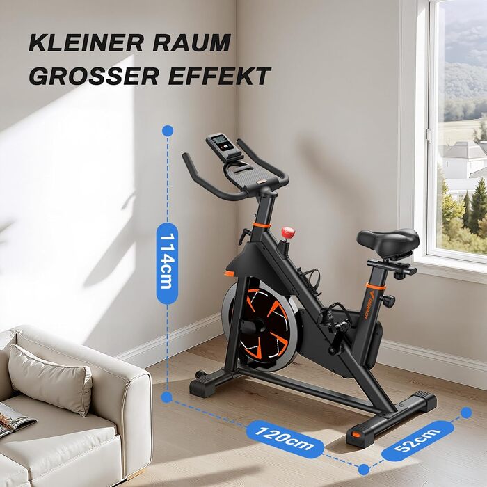 Велотренажер MERACH з магнітним опором, тихий, з амортизованим сидінням, LED-монітором та власним додатком для кардіотренувань вдома, помаранчевий