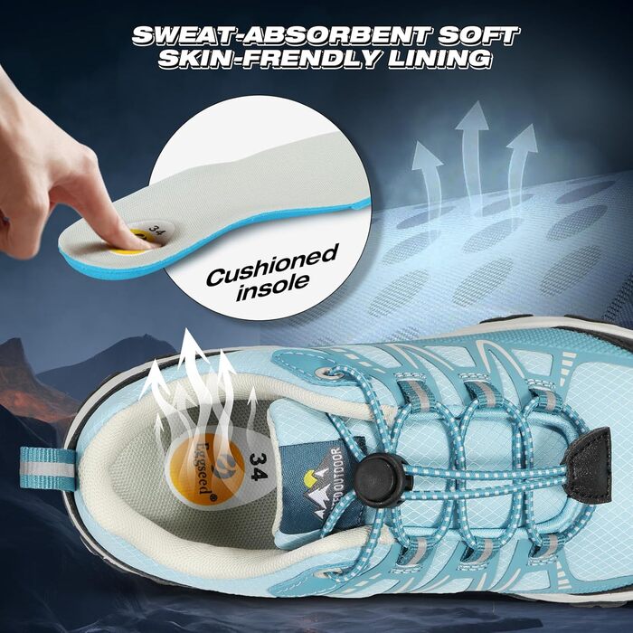 Дитячі трекінгові кросівки UOVO, водонепроникні, для бігу та трейлраннінгу, зручні, легкі, з неслизькою підошвою, для активного відпочинку (31 EU, небесно-блакитний)