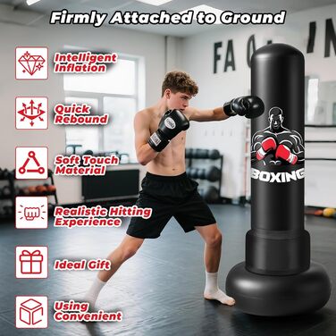 Важкий боксерський мішок для дорослих 180 см з рукавичками та насосом, наповнений повітрям, для боксу, кікбоксингу, таеквондо, подарунок