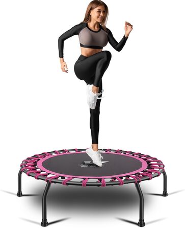Трамплін для фітнесу 112 см, міні-трамплін для дому, рожевий, регульована ручка, вантажопідйомність до 150 кг