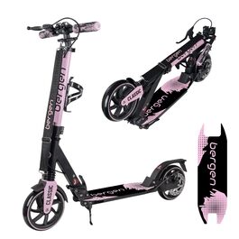 Самокат міський Bergen City Scooter Classic складаний - 200 мм колеса, дискове та ножне гальмо, 2 амортизатори, алюмінієвий, регульована висота, для дітей від 6 років та дорослих до 100 кг (Рожевий)