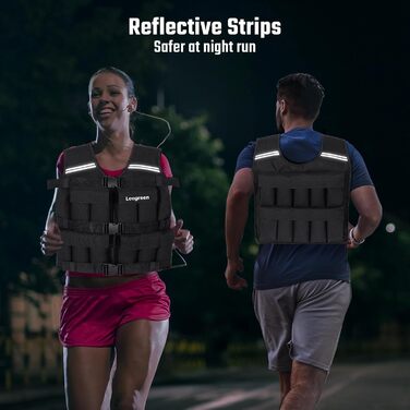 Вага для тренувань Leogreen 10/20 кг, регульована, з 20 знімними вагами, світловідбиваючими смугами, для жінок та чоловіків, біг, силове тренування, чорна