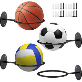 Настінна підставка для м'ячів - 4 шт. - Метал, чорний - для баскетболу, волейболу, футболу, регбі